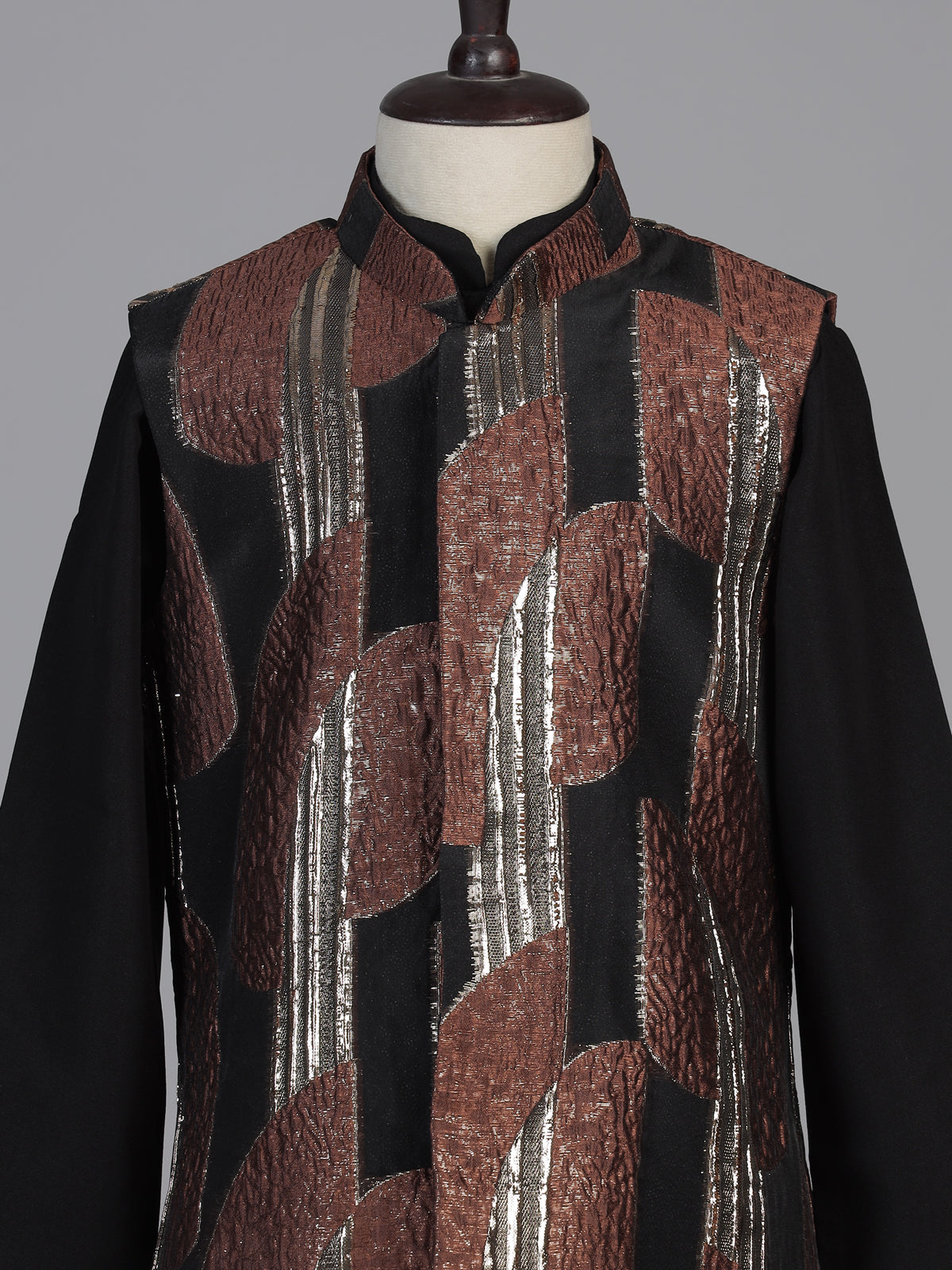 Black metallic nehru boys waistcoat set