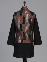 Black metallic nehru boys waistcoat set