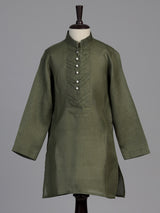 Olive aabla embroidered boys waistcoat set