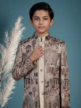 Off white heritage printed boys indo western