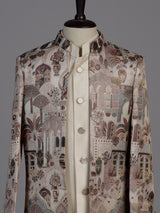 Off white heritage printed boys indo western