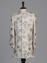 White floral embellished boys indo western