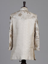 White floral embellished boys indo western