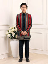 Navy blue striped boys indo western