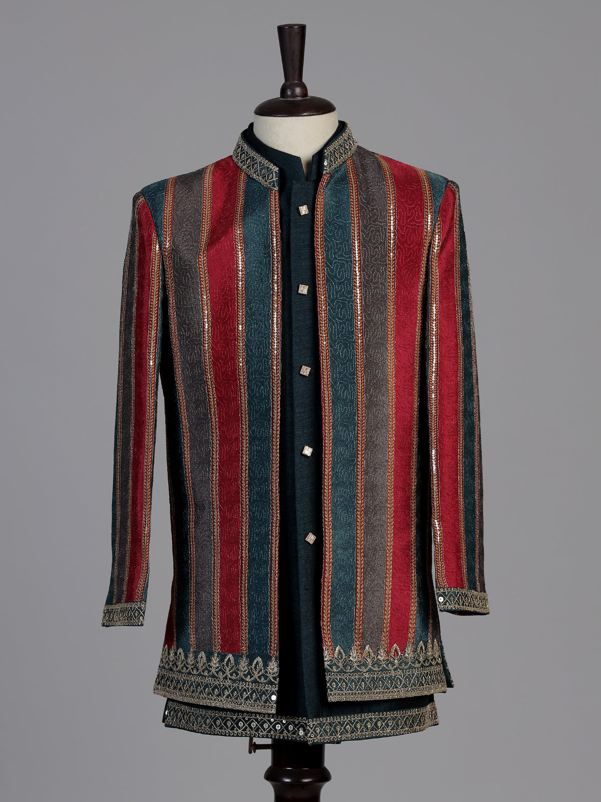 Navy blue striped boys indo western
