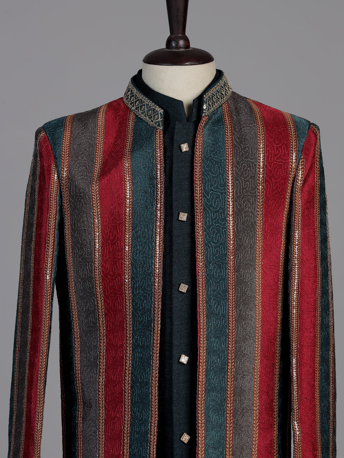 Navy blue striped boys indo western