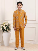 Rust yellow tree motif boys indo western
