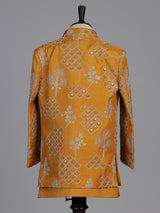 Rust yellow tree motif boys indo western