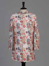 Beige Kalamkari printed boys indo western