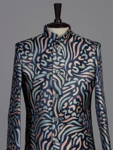 Blue textured embroidered boys indo western