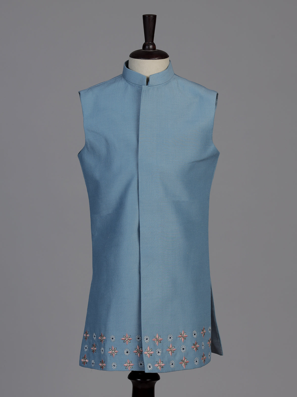 Blue textured embroidered boys indo western