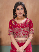 Red majestic designer satin saree with blouse