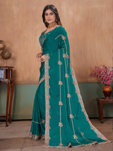 Green royal embellished satin saree with blouse