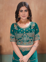 Green royal embellished satin saree with blouse