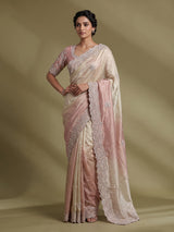 Cream dual tone embellished tissue silk saree women