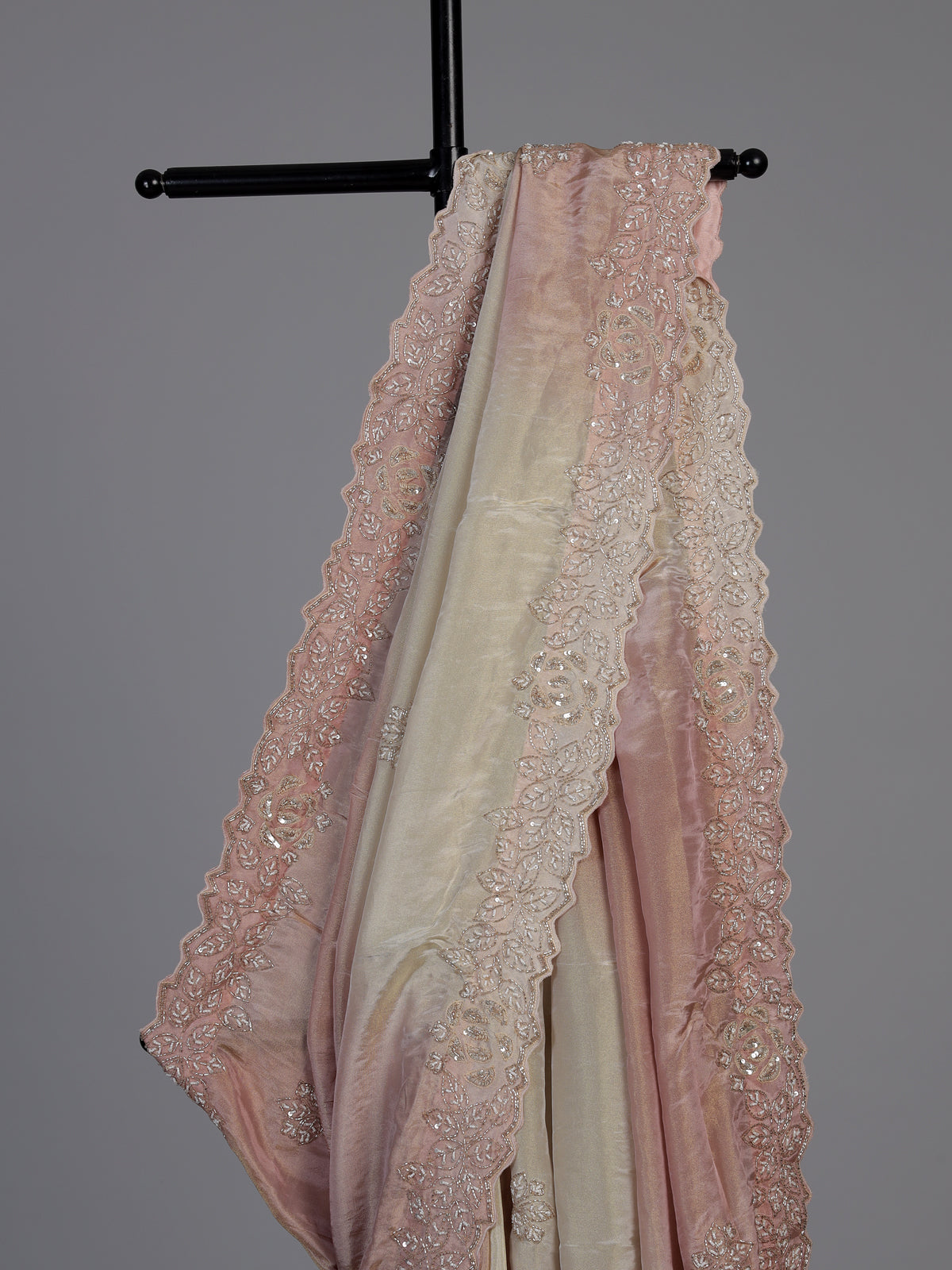 Cream dual tone embellished tissue silk saree women