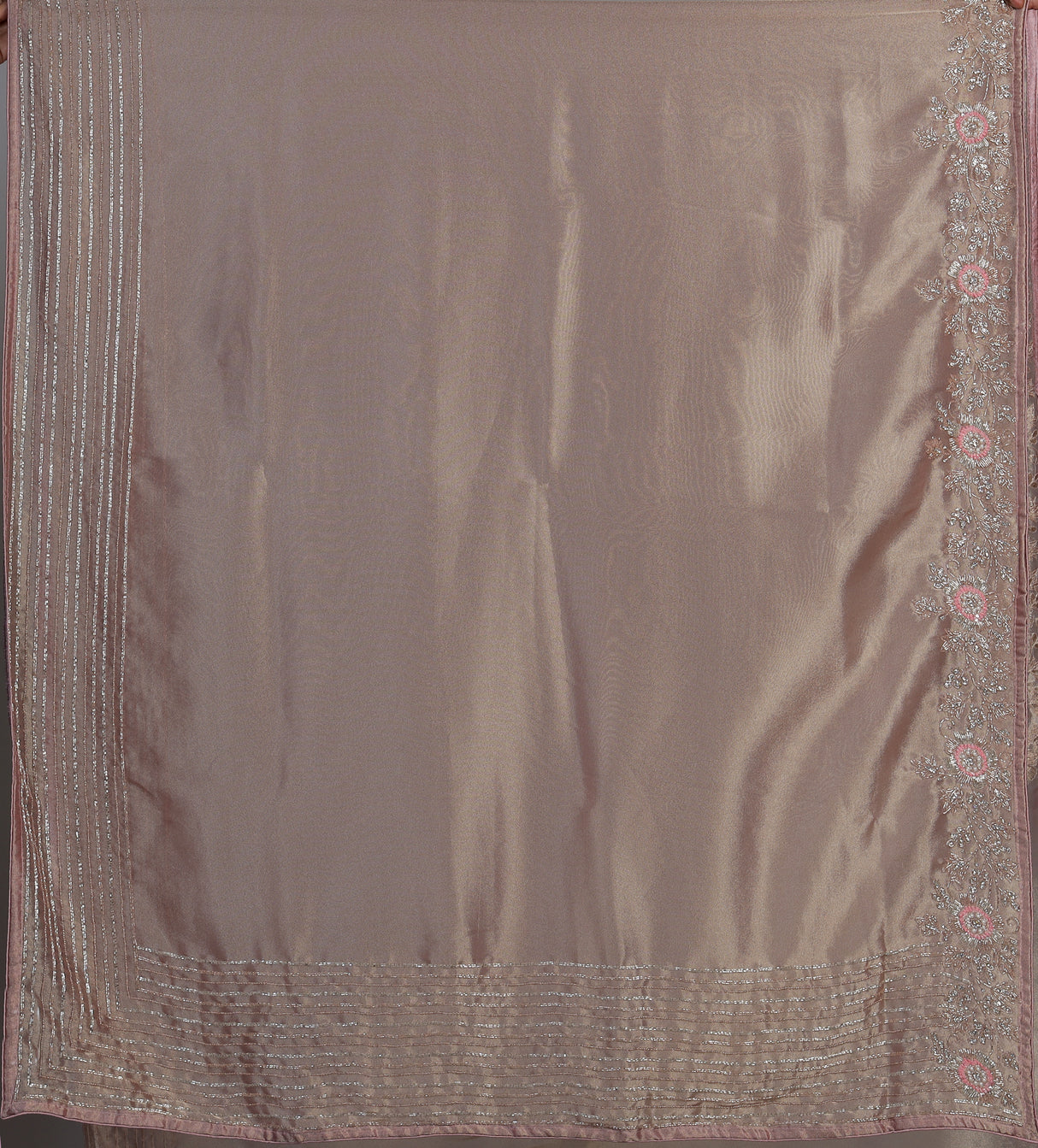 Onion pink metallic tissue silk saree women
