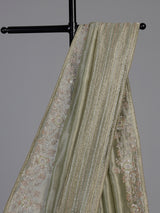 Pista green metallic tissue silk saree women