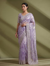 Purple floral scalloped tissue silk saree women