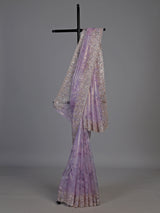 Purple floral scalloped tissue silk saree women