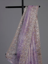 Purple floral scalloped tissue silk saree women
