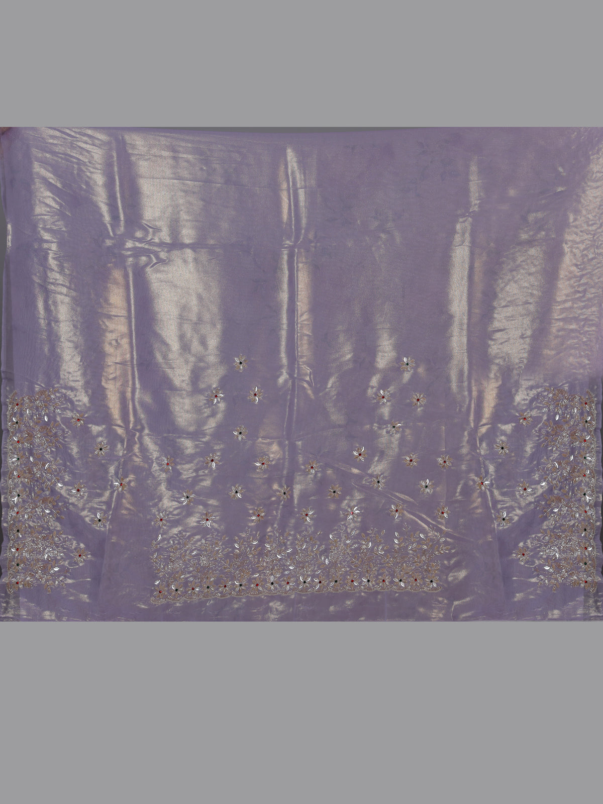 Purple floral scalloped tissue silk saree women