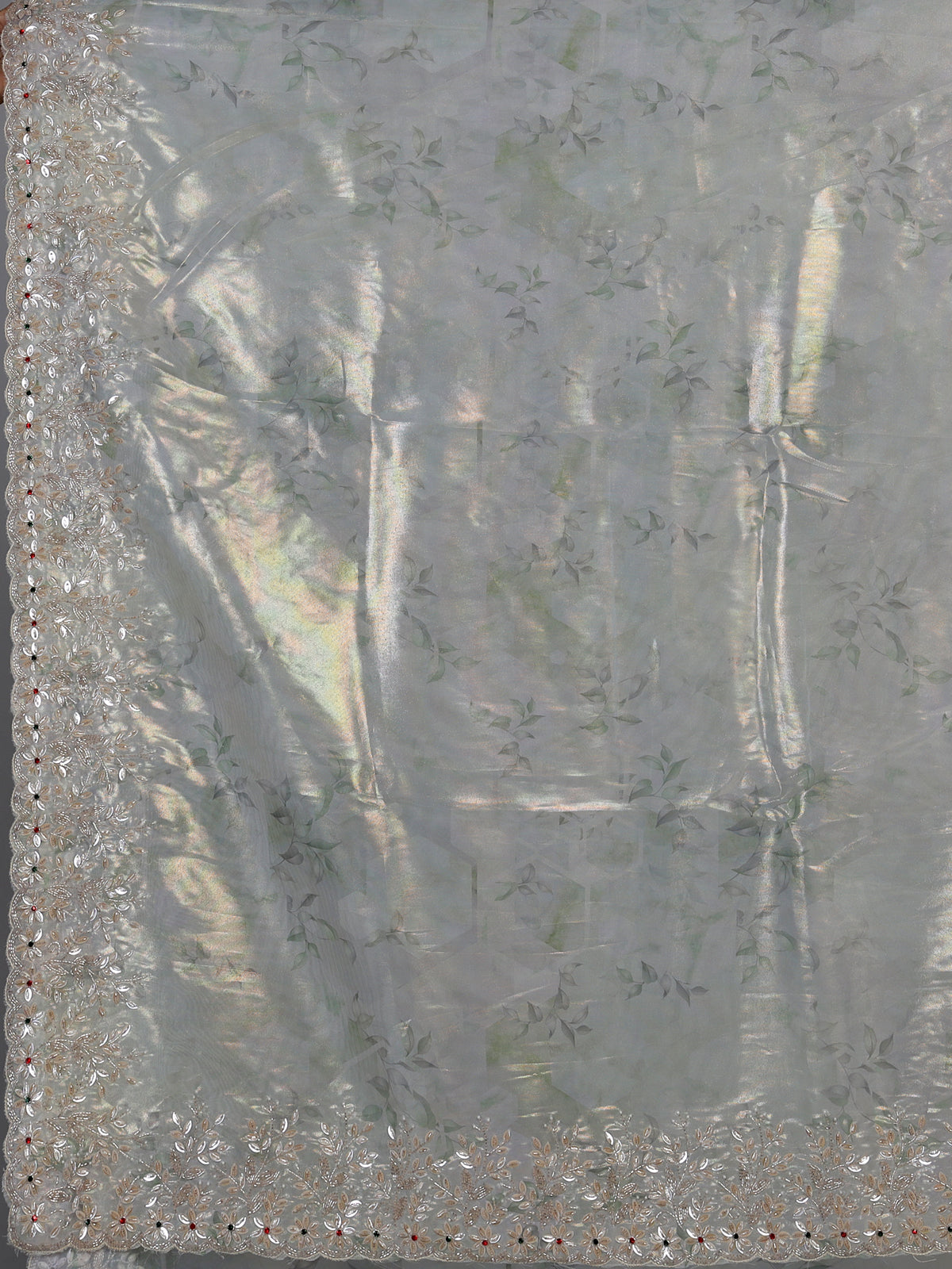 Pista green floral sequin tissue silk saree