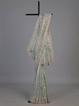 Pista green floral sequin tissue silk saree