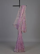 Pink floral sequin tissue silk saree women