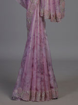 Pink floral sequin tissue silk saree women