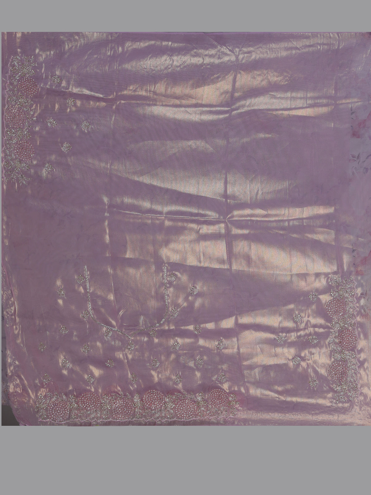 Pink floral sequin tissue silk saree women