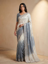 Cream grey shaded sequin tissue silk saree women