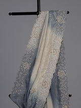 Cream grey shaded sequin tissue silk saree women