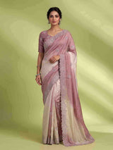 Pink dual tone sequin tissue silk saree women