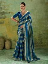 Designer blue woven satin saree for women