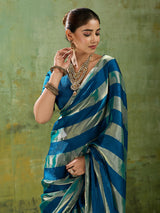 Designer blue woven satin saree for women