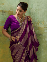 Royal purple satin silk saree for women