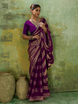 Royal purple satin silk saree for women