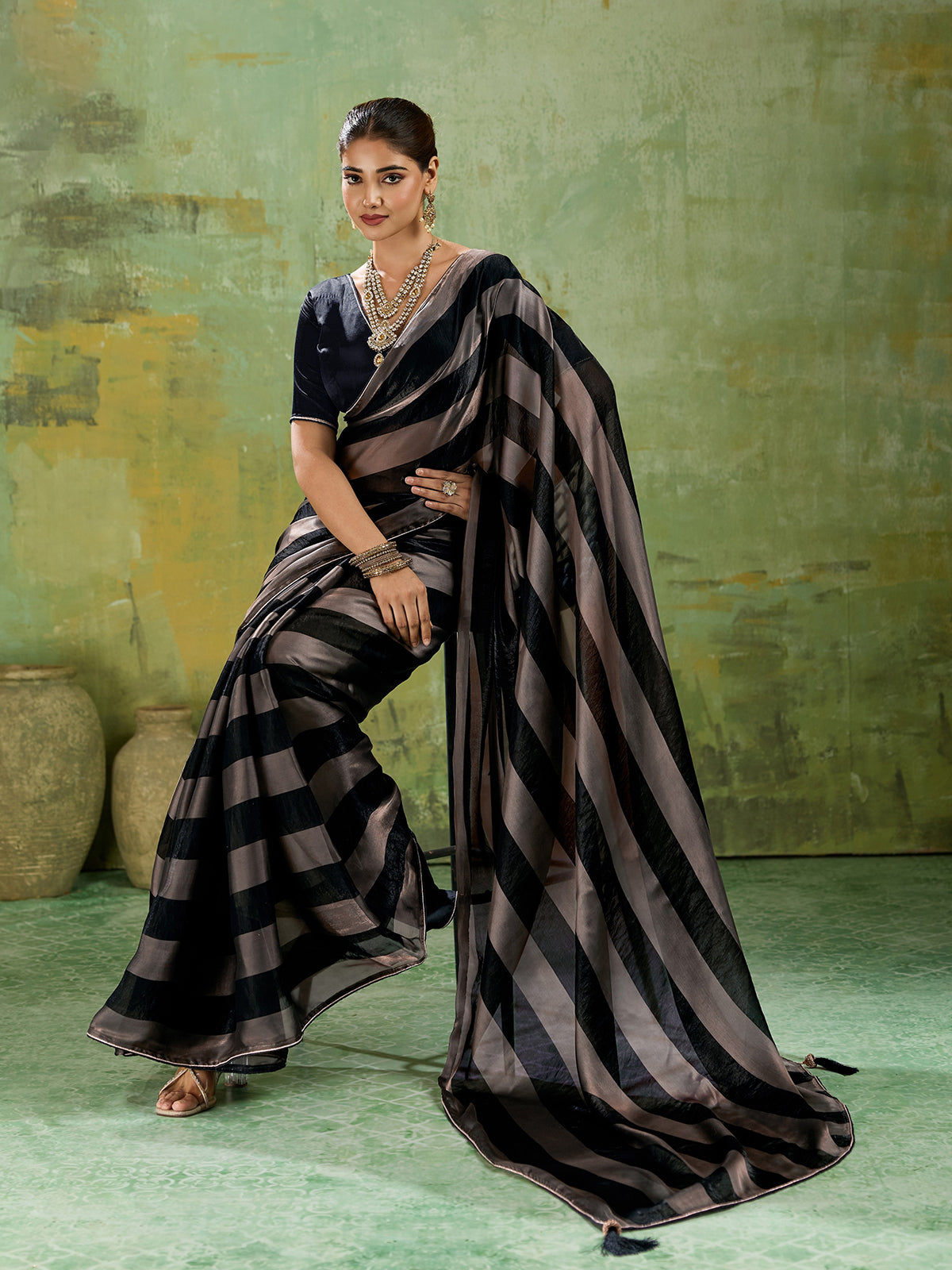 Classic black zari woven saree for women