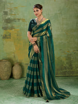 Graceful green festive satin saree for women