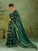 Graceful green festive satin saree for women
