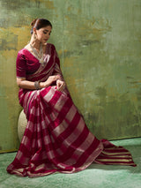 Elegant wine zari satin silk saree for women