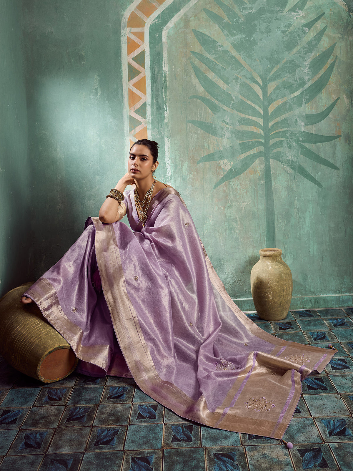 Dreamy lavender party wear tissue saree for women