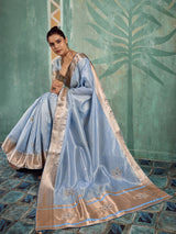 Majestic blue designer tissue cotton saree for women