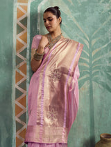 Blush pink festive tissue cotton saree for women