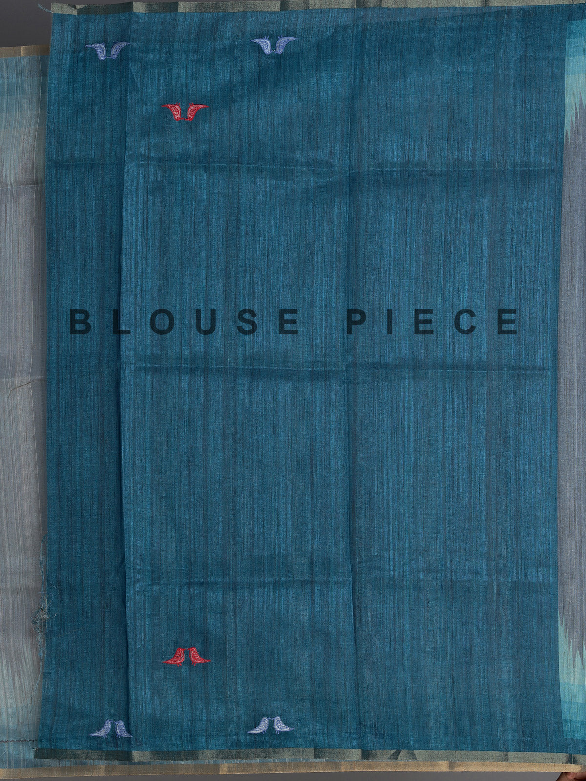 Blue and grey cotton silk saree with elegant bird motifs