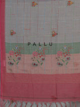 Grey cotton silk saree with floral mirror work elegance