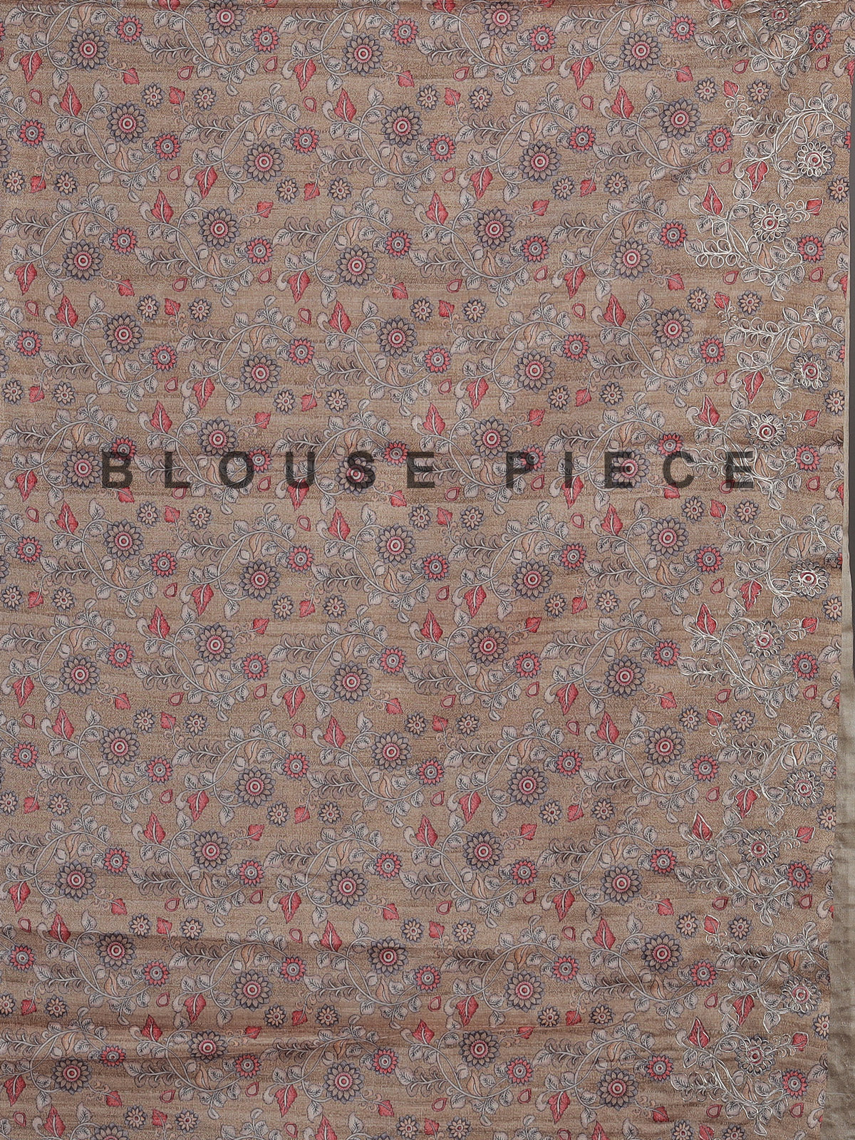 Beige art tusser silk saree with peacock floral motifs