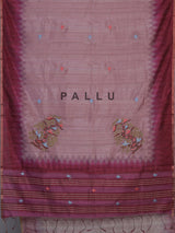 Wine cotton silk saree with bird motifs and tassel accents