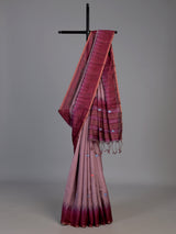 Wine cotton silk saree with bird motifs and tassel accents